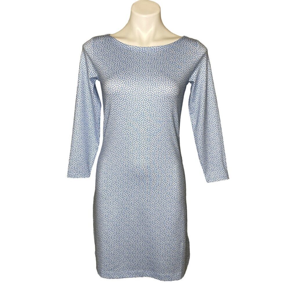 Vineyard Vines Blue & White Geometric Print 3/4 Sleeve Tunic Dress, Women's XS